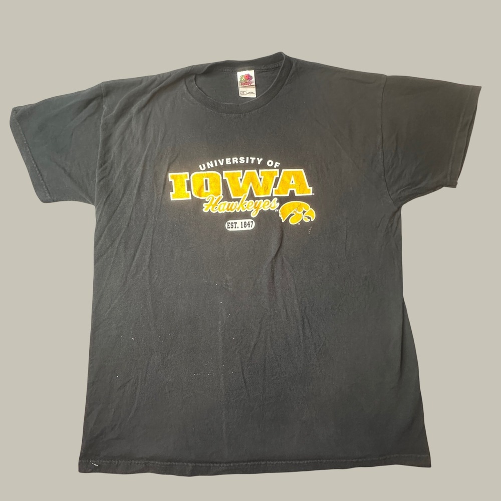 Iowa Hawkeyes T-Shirt Mens XL Black NCAA Football Fruit of the Loom Heavy Cotton